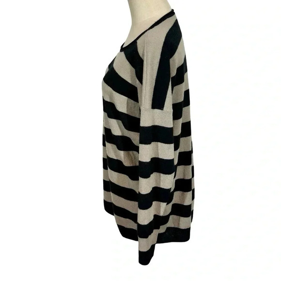 Vince Wide Stripe 100% Cashmere Drop Shoulder Oversized Pullover Sweater - Picture 5 of 11